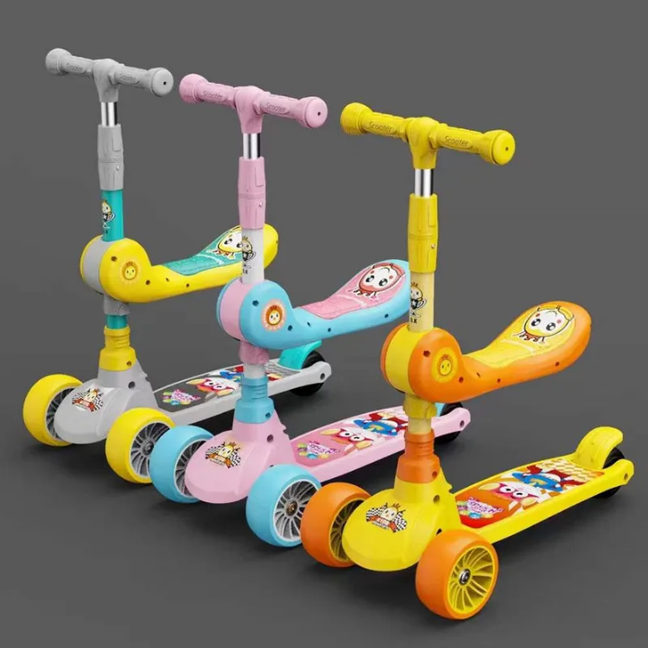 Manual duck themed foldable Scooty with seat for kids for ages 2.5-10