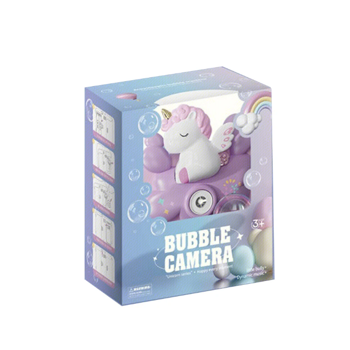 Cute battery operated bubble camera with soothing music for kids 2+