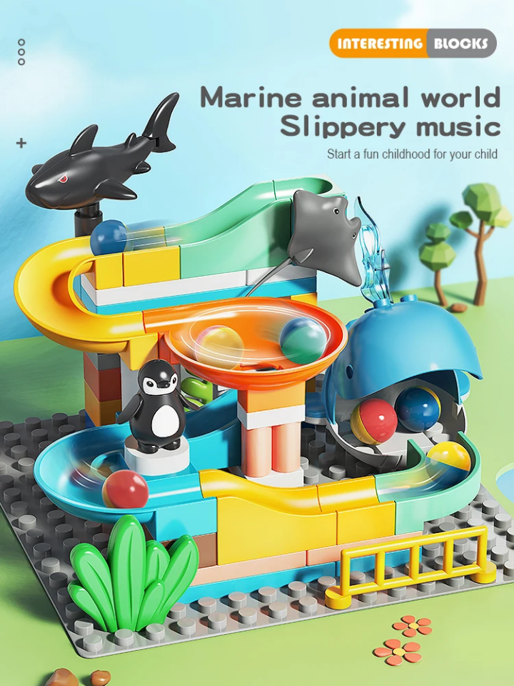 Feelo marine animal world slideway amusement park marble slide for kids 3+