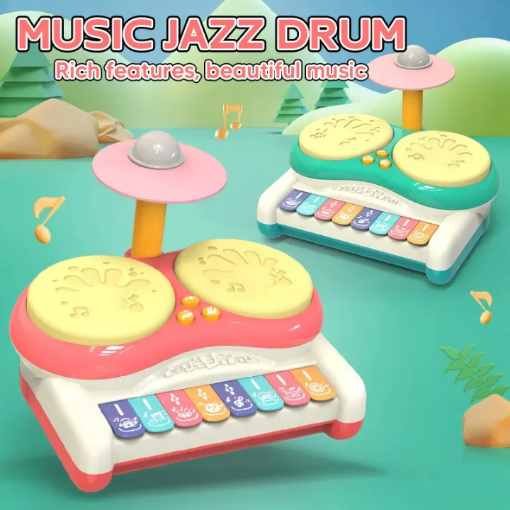 2 in 1 battery operated piano + electronic jazz drum set for kids 3+