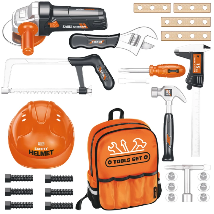 General tool set 26 PCs with helmet,bag and saw machine for kids 2+