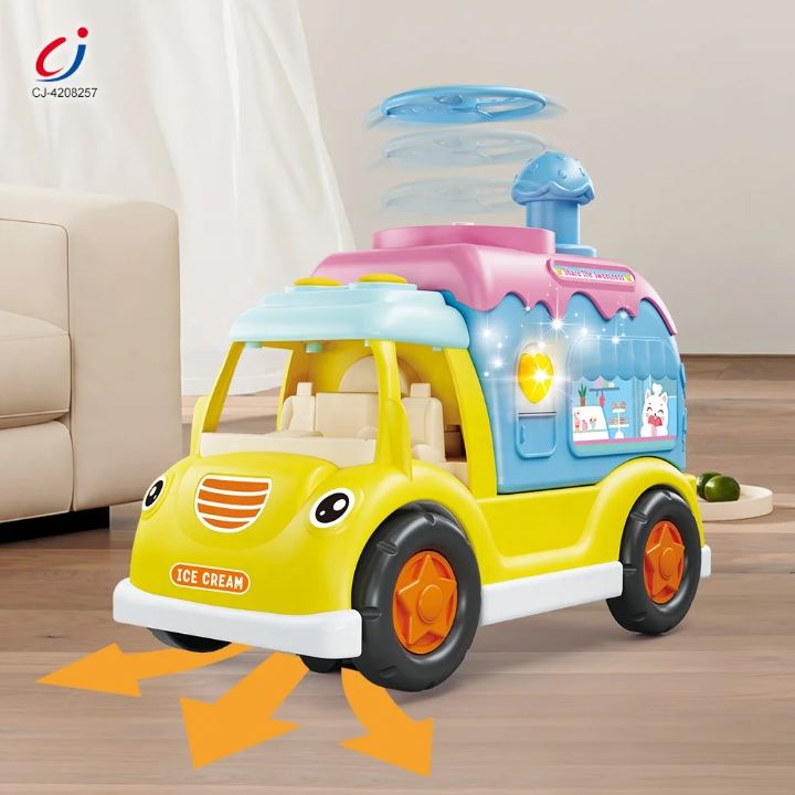 Funny busy battery operated ice-cream truck with flying disc machine for kids