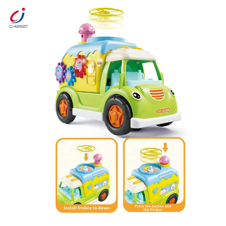 Funny busy battery operated ice-cream truck with flying disc machine for kids