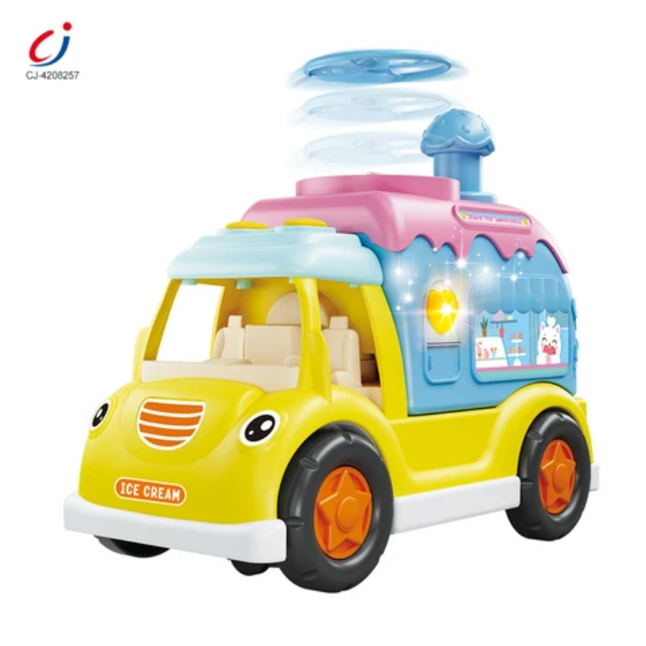 Funny busy battery operated ice-cream truck with flying disc machine for kids