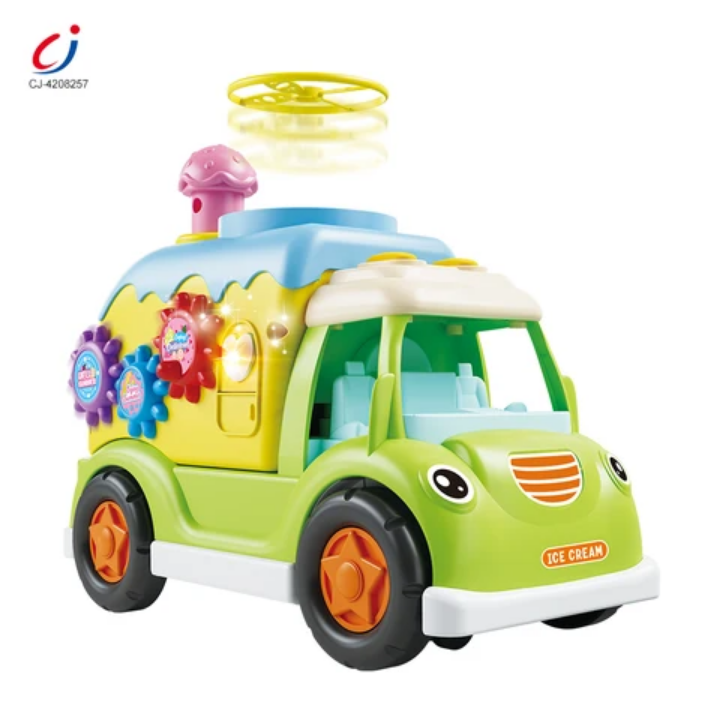 Funny busy battery operated ice-cream truck with flying disc machine for kids