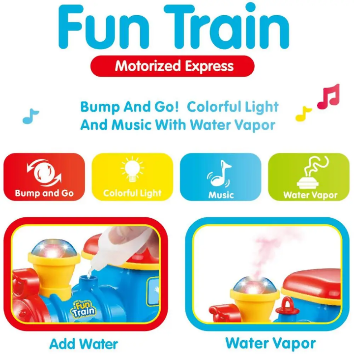 Cartoon baby train battery operated with smoke and light music for kids