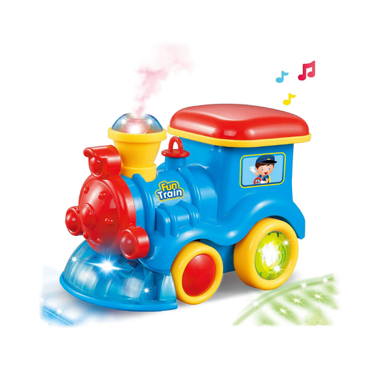 Cartoon baby train battery operated with smoke and light music for kids