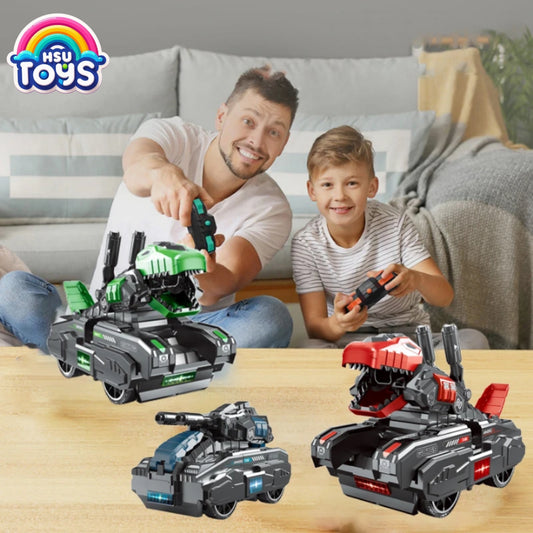 Mechanic dinosaur themed 2 in 1 RC tank rechargeable with smoke for kids