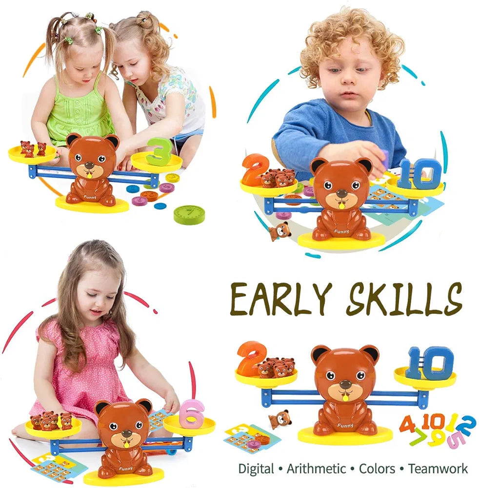 Funny bear balance scale addition game learning toy for kids 3+