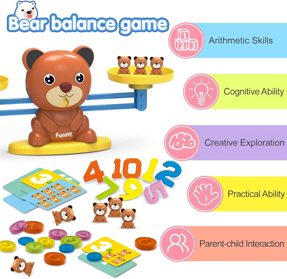 Funny bear balance scale addition game learning toy for kids 3+