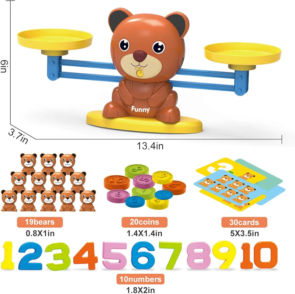 Funny bear balance scale addition game learning toy for kids 3+