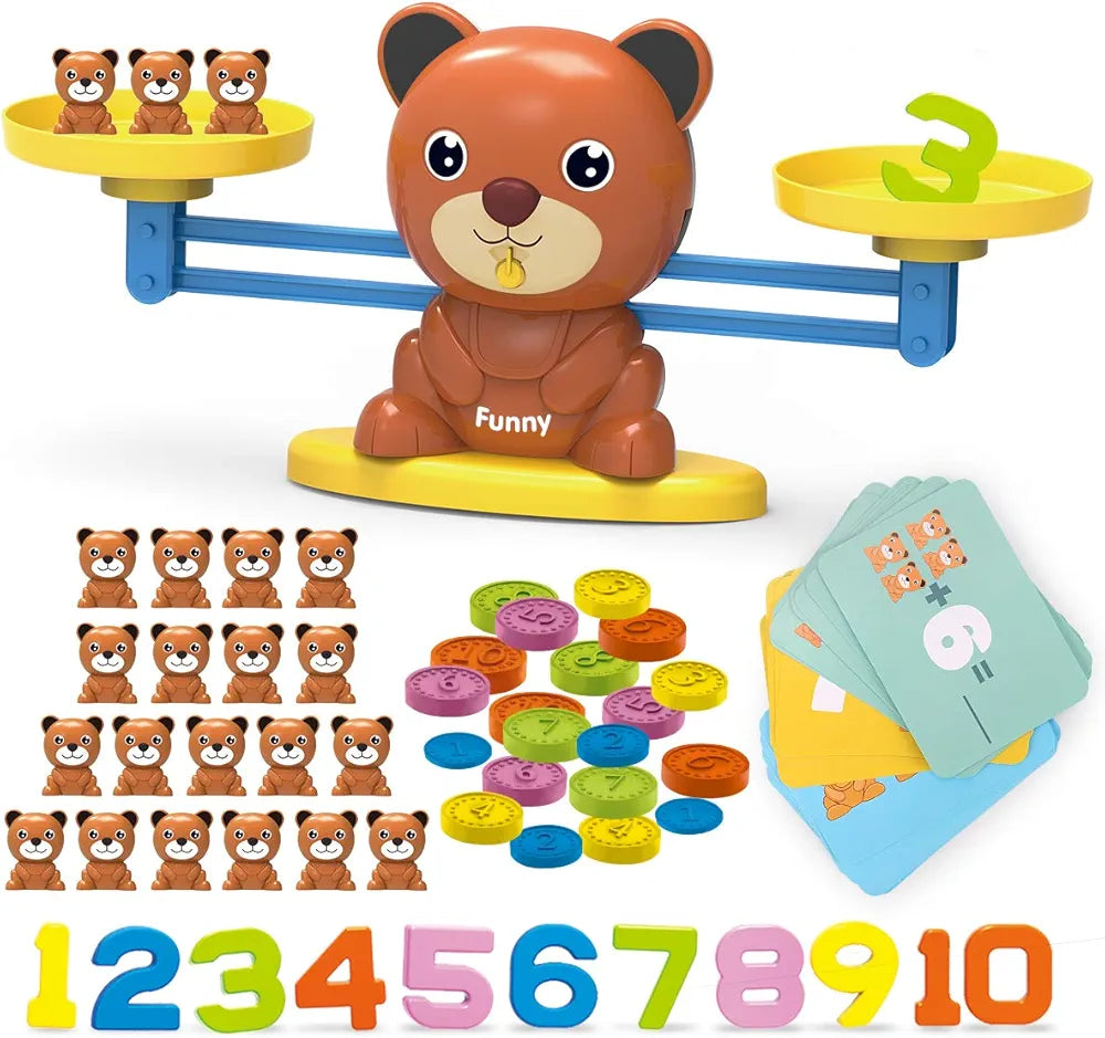 Funny bear balance scale addition game learning toy for kids 3+