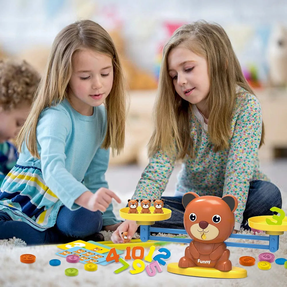 Funny bear balance scale addition game learning toy for kids 3+