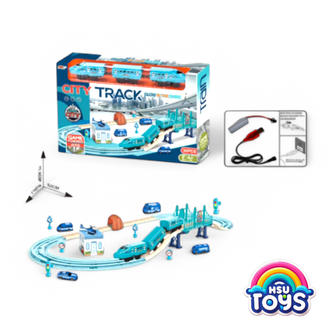 City track 36 PCs bullet train set for kids with glow in dark!