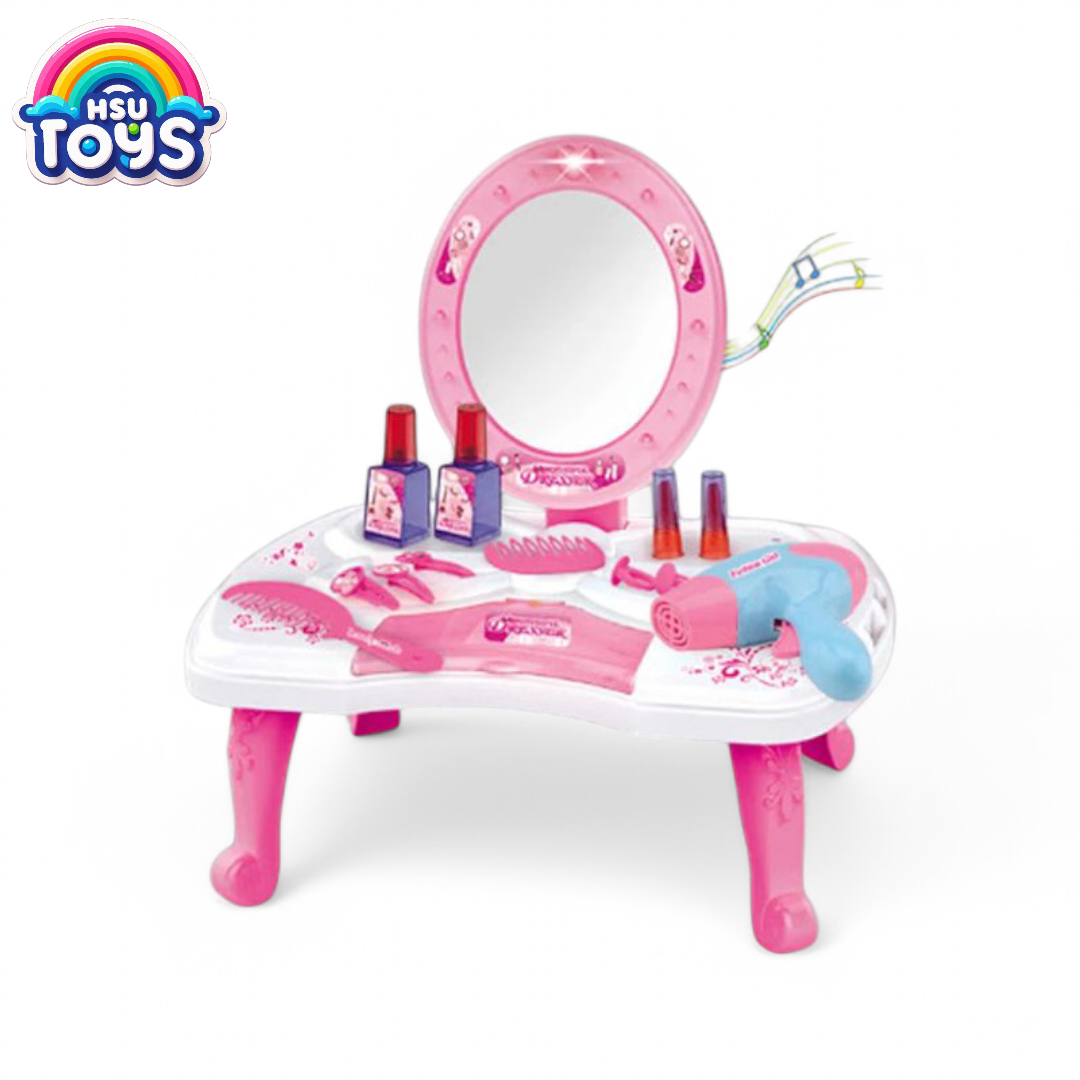 Barbie dressing table with fake make-up set with light and music for kids