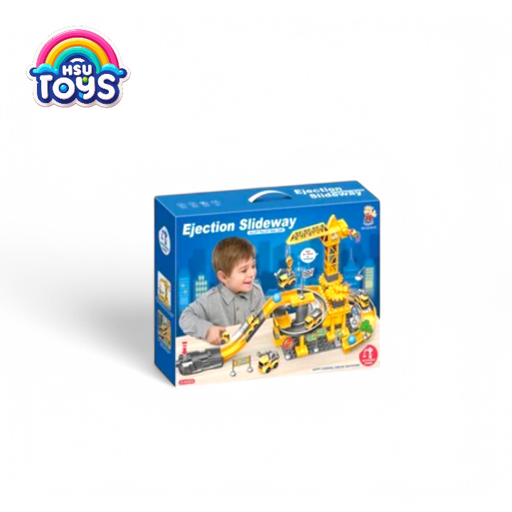 Ejection slideway alloy pulley rail car construction track set for kids