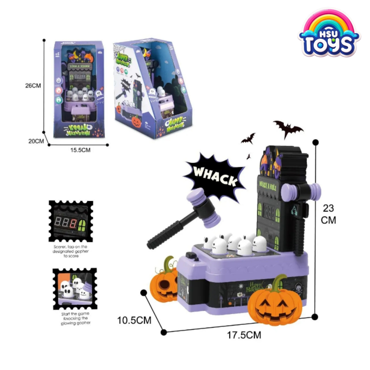 Happy Halloween battery operated hammer arcade game for kids