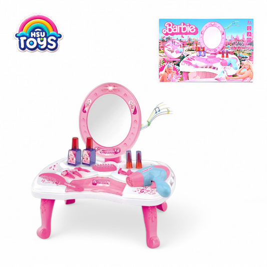 Barbie dressing table with fake make-up set with light and music for kids