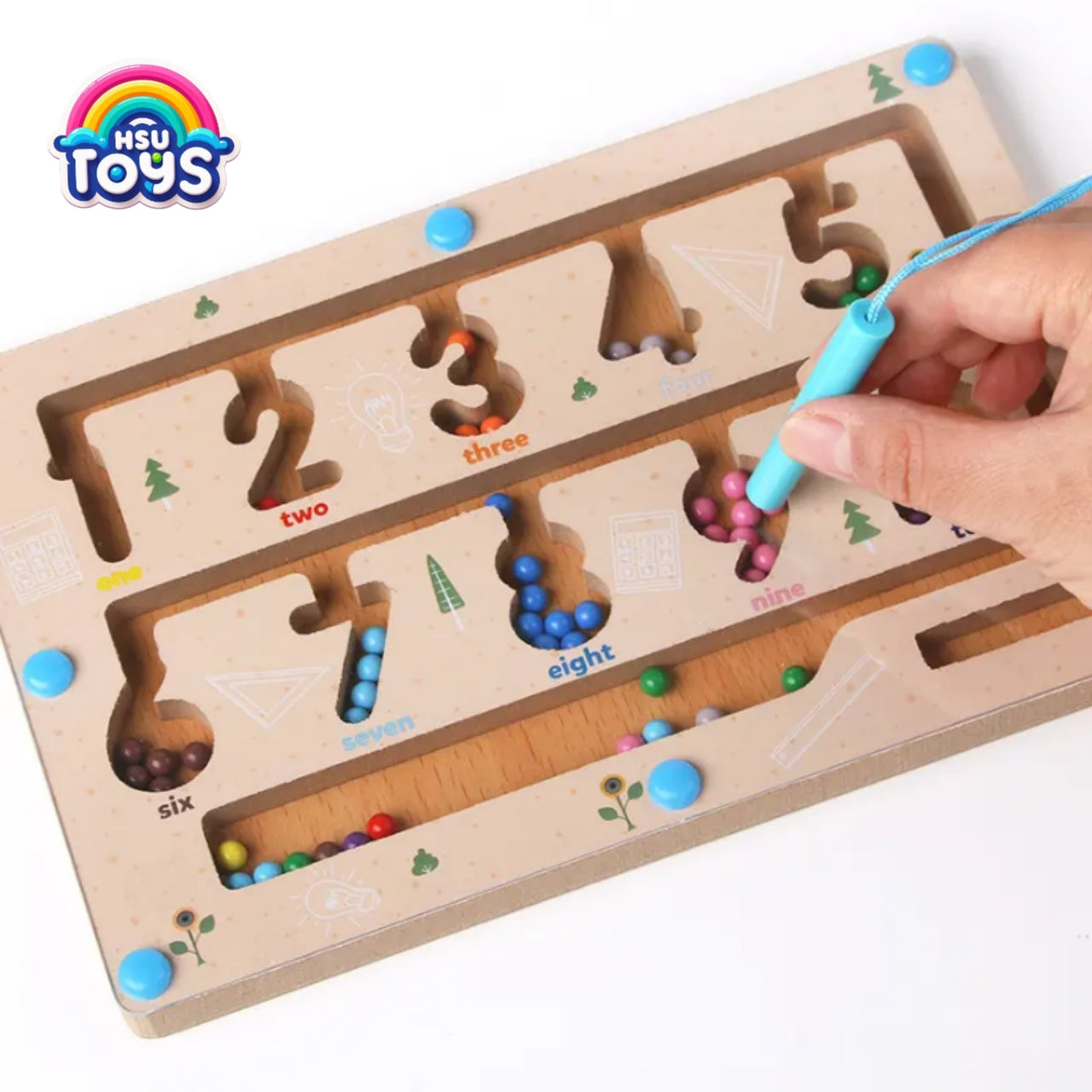 Running a pen complete wooden magnetic balls numerical educational game for kids