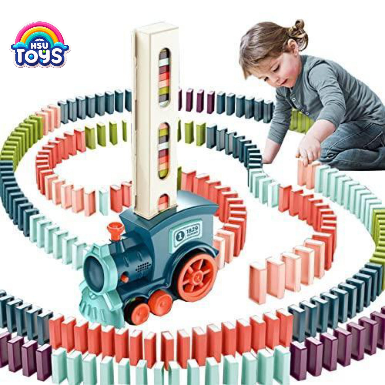 Battery operated domino train domino placing train for kids