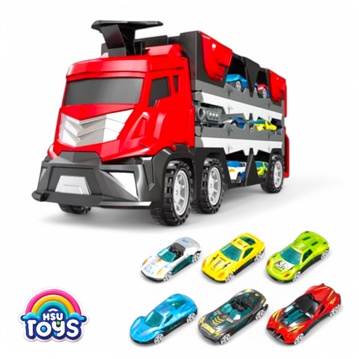 Catapult deformation easy to carry truck with small die cast cars for kids