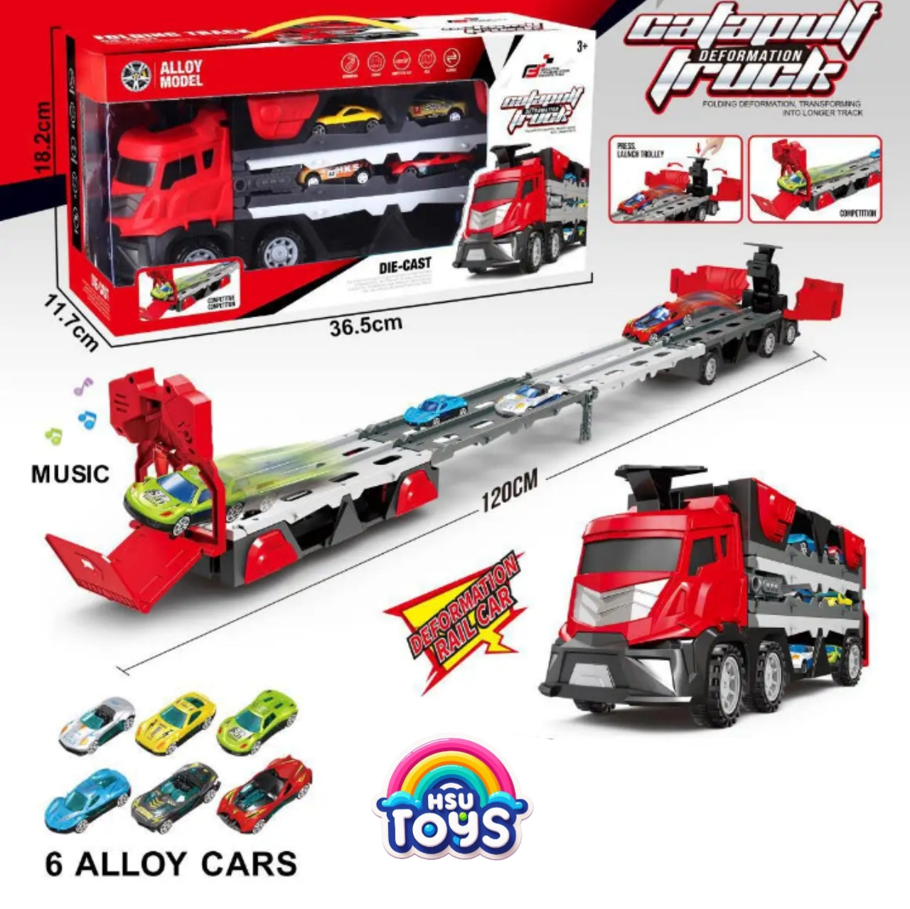 Catapult deformation easy to carry truck with small die cast cars for kids
